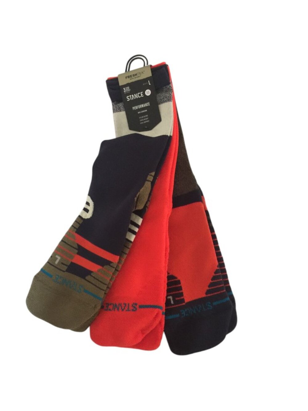 Stance Men's Route Mid Crew Performance 3 Pack Size Large 9-13 Navy Orange